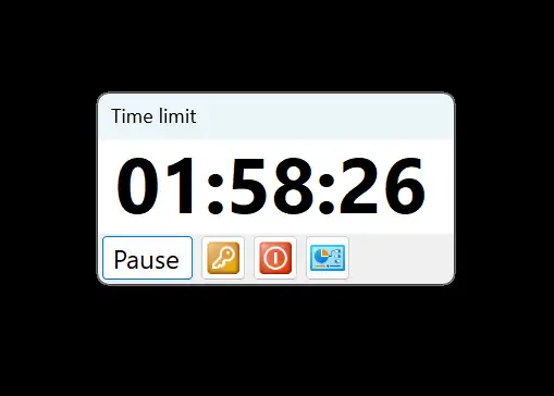 The time limit countdown UI that appears on a managed computer